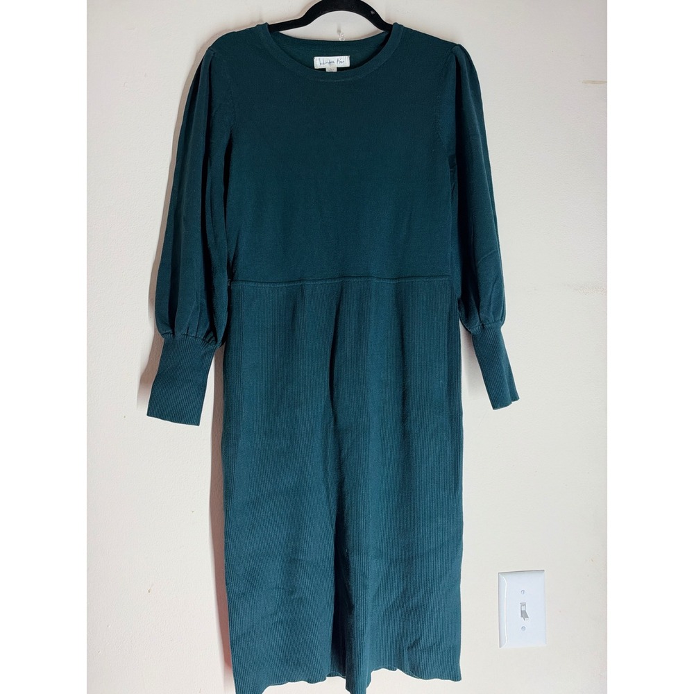 Harper Rose Dark Green Teal Knit Long Sleeve Puff Sleeve Midi Dress Womens Large